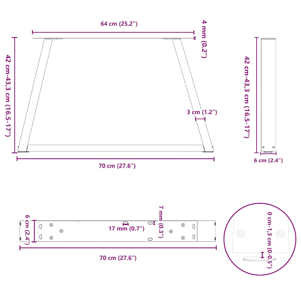 Coffee Table Legs V-Shape 2 pcs White 70x(42-43.3) cm Steel
