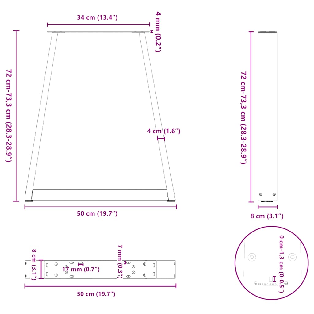 Coffee Table Leg | Set of 2 | Black | Steel | 50 x 72 cm