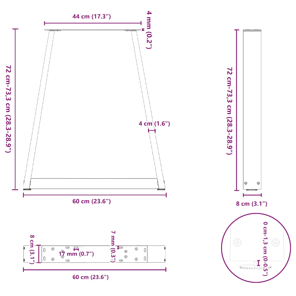 Dining Table Legs V-Shape 2 pcs Anthracite 60x(72-73.3) cm Steel