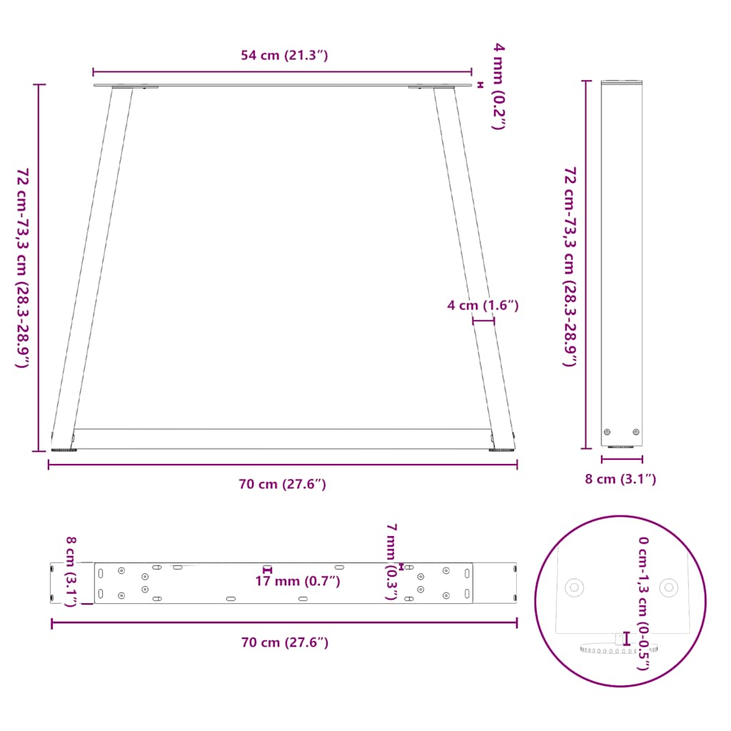 Dining Table Legs V-Shape 2 pcs White 70x(72-73.3) cm Steel