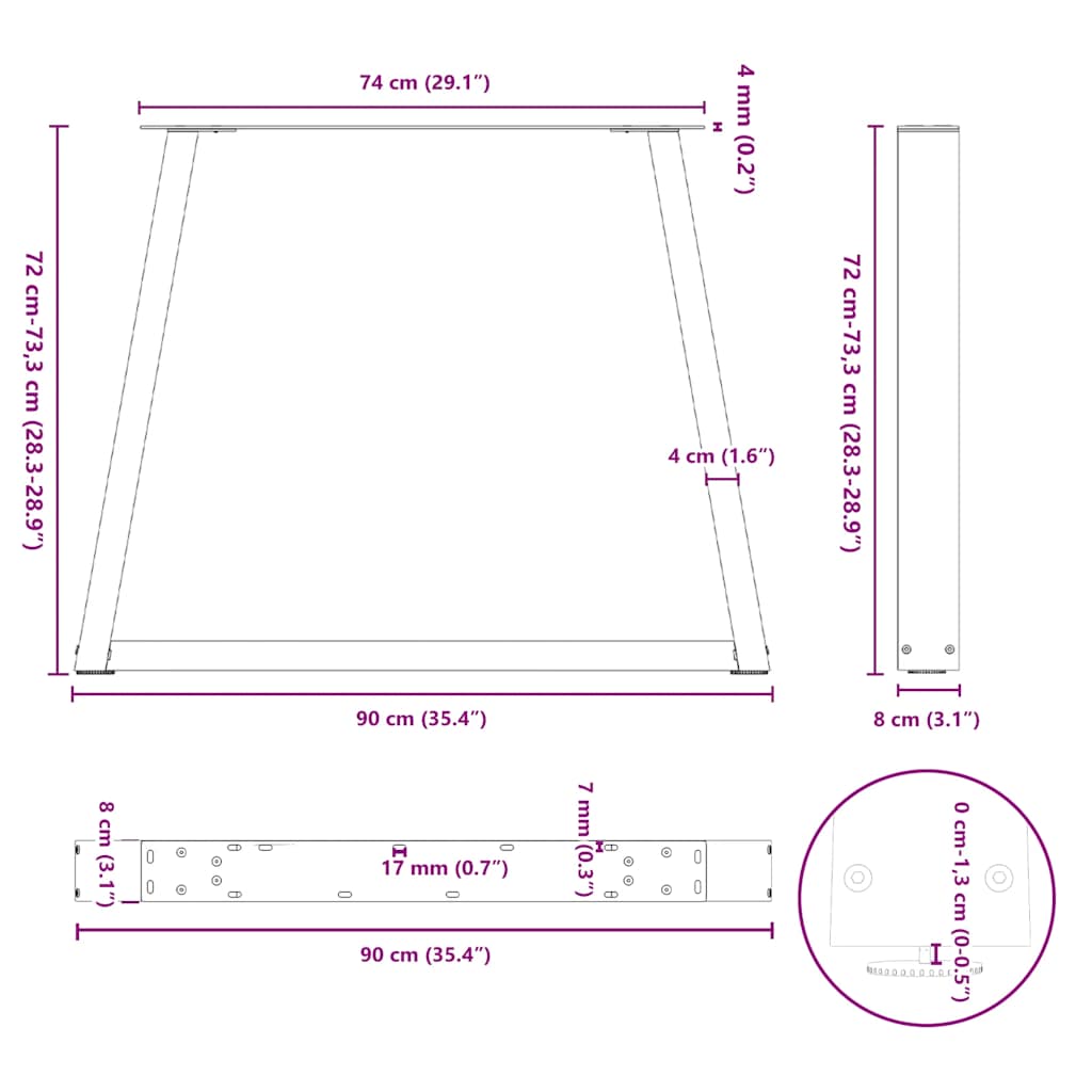 Dining Table Legs V-Shape 2 pcs Black 90x(72-73.3) cm Steel