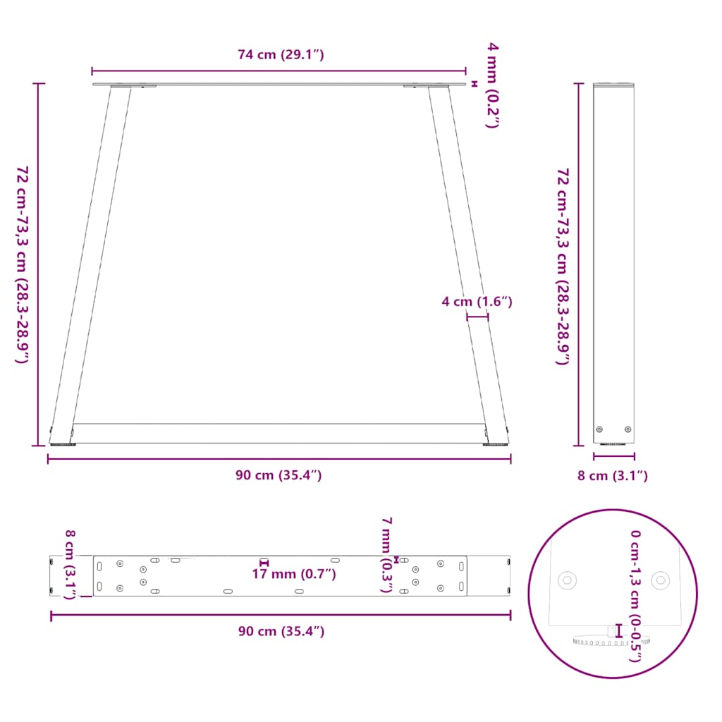 Dining Table Legs V-Shape 2 pcs White 90x(72-73.3) cm Steel