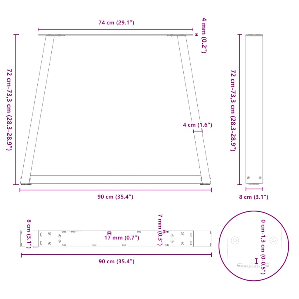 Dining Table Legs V-Shape 2 pcs Anthracite 90x(72-73.3) cm Steel