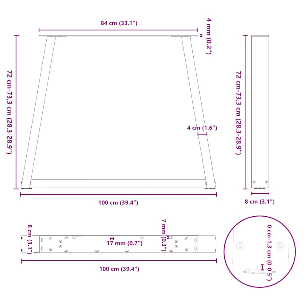 Dining Table Legs V-Shape 2 pcs White 100x(72-73.3) cm Steel