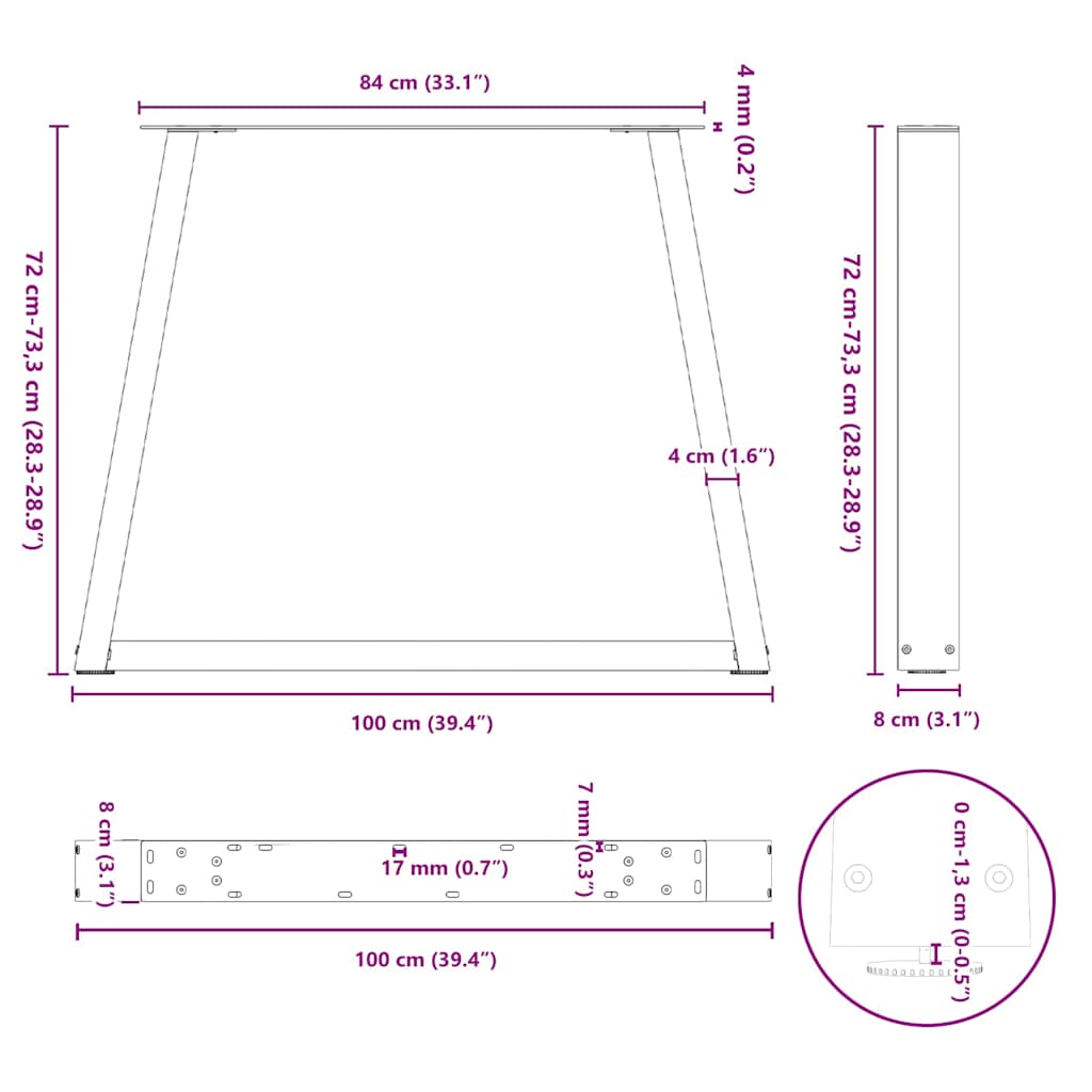 Dining Table Legs V-Shape 2 pcs Anthracite 100x(72-73.3) cm Steel