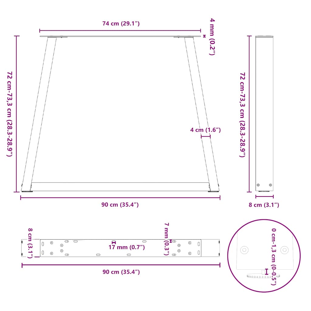 Dining Table Legs V-Shape 3 pcs Black 90x(72-73.3) cm Steel
