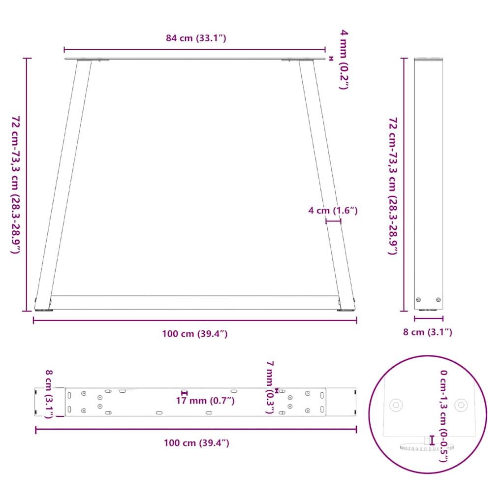 Dining Table Legs V-Shape 3 pcs Black 100x(72-73.3) cm Steel