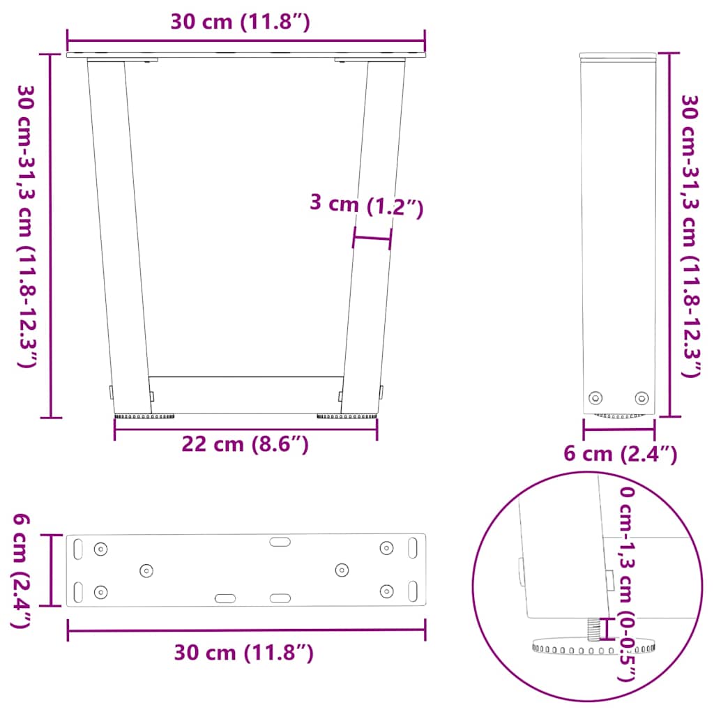 Coffee Table Legs V-Shape 2 pcs Natural Steel 30x(30-31.3) cm Steel