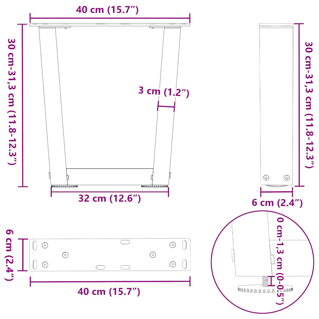 Coffee Table Legs V-Shape 2 pcs Natural Steel 40x(30-31.3) cm Steel