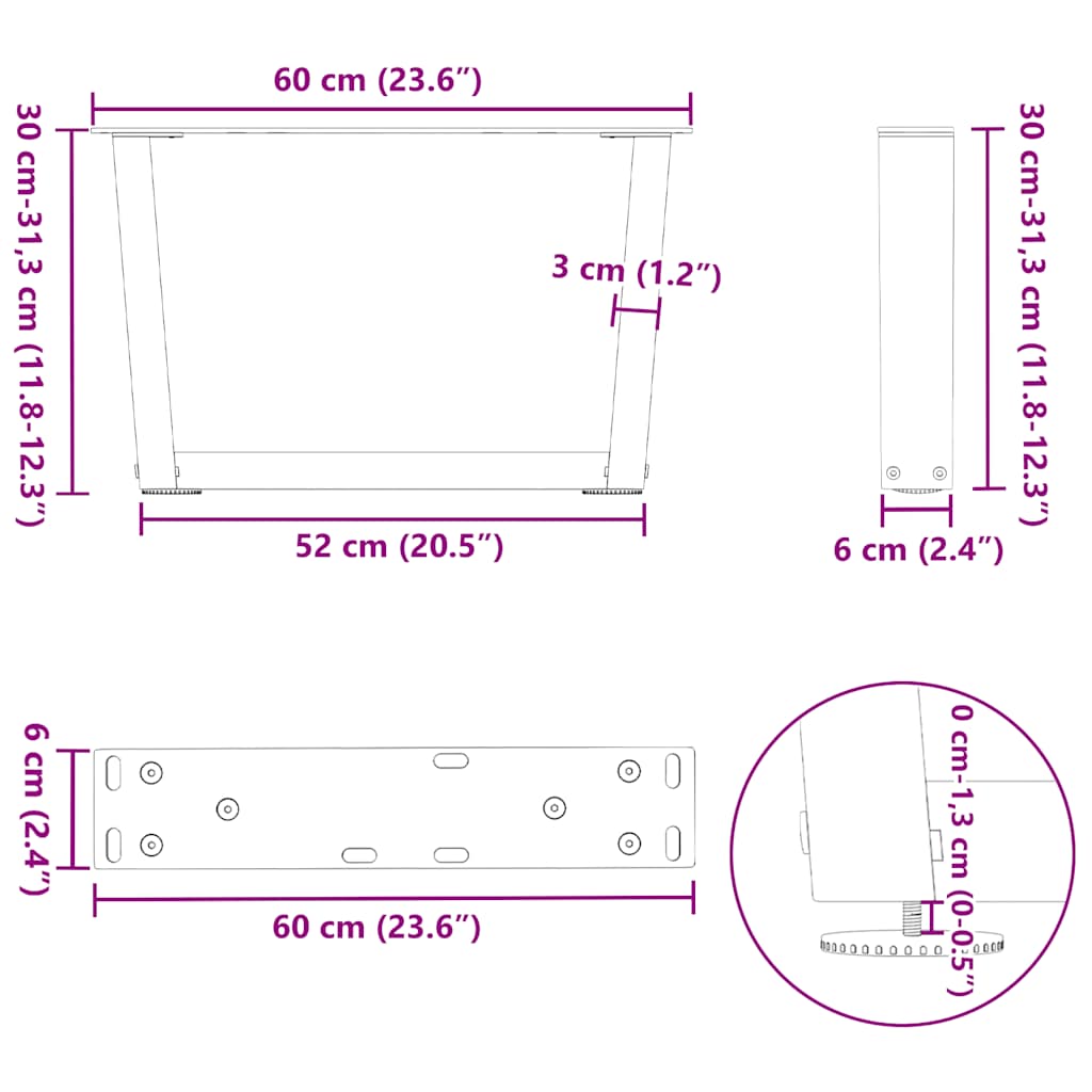 Coffee Table Legs V-Shape 2 pcs Black 60x(30-31.3) cm Steel