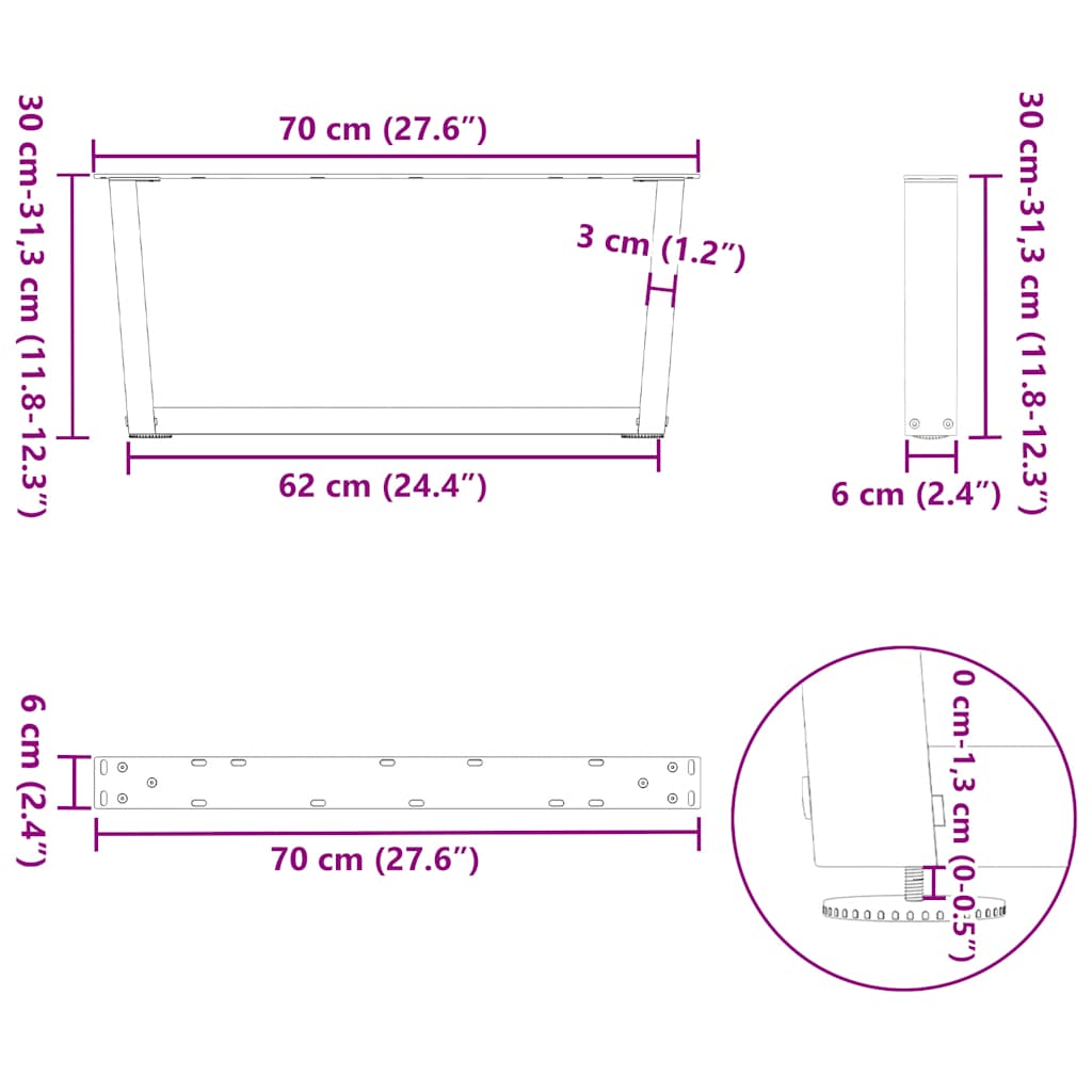 Coffee Table Legs V-Shape 2 pcs Black 70x(30-31.3) cm Steel