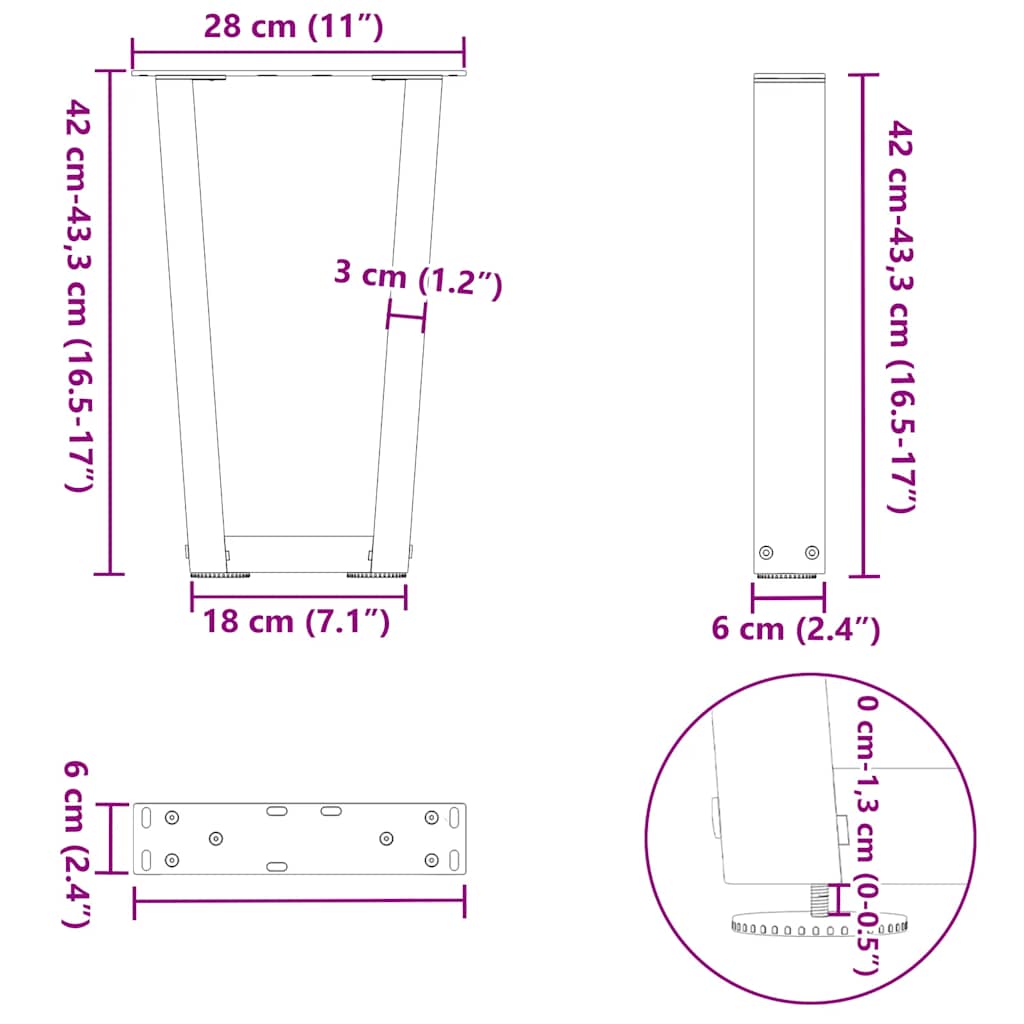 Coffee Table Legs V-Shape 2 pcs Black 28x(42-43.3) cm Steel