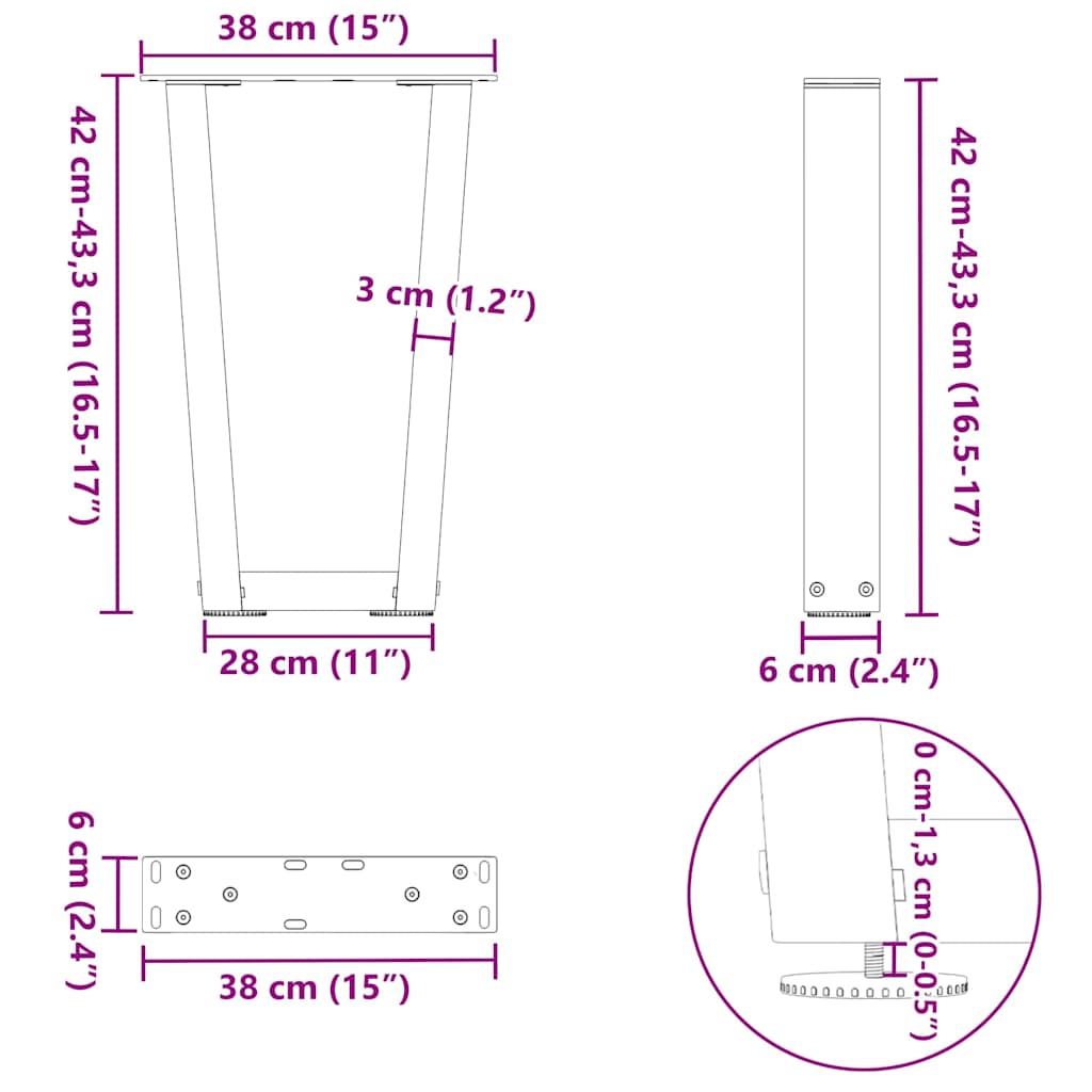 Coffee Table Legs V-Shape 2 pcs White 38x(42-43.3) cm Steel