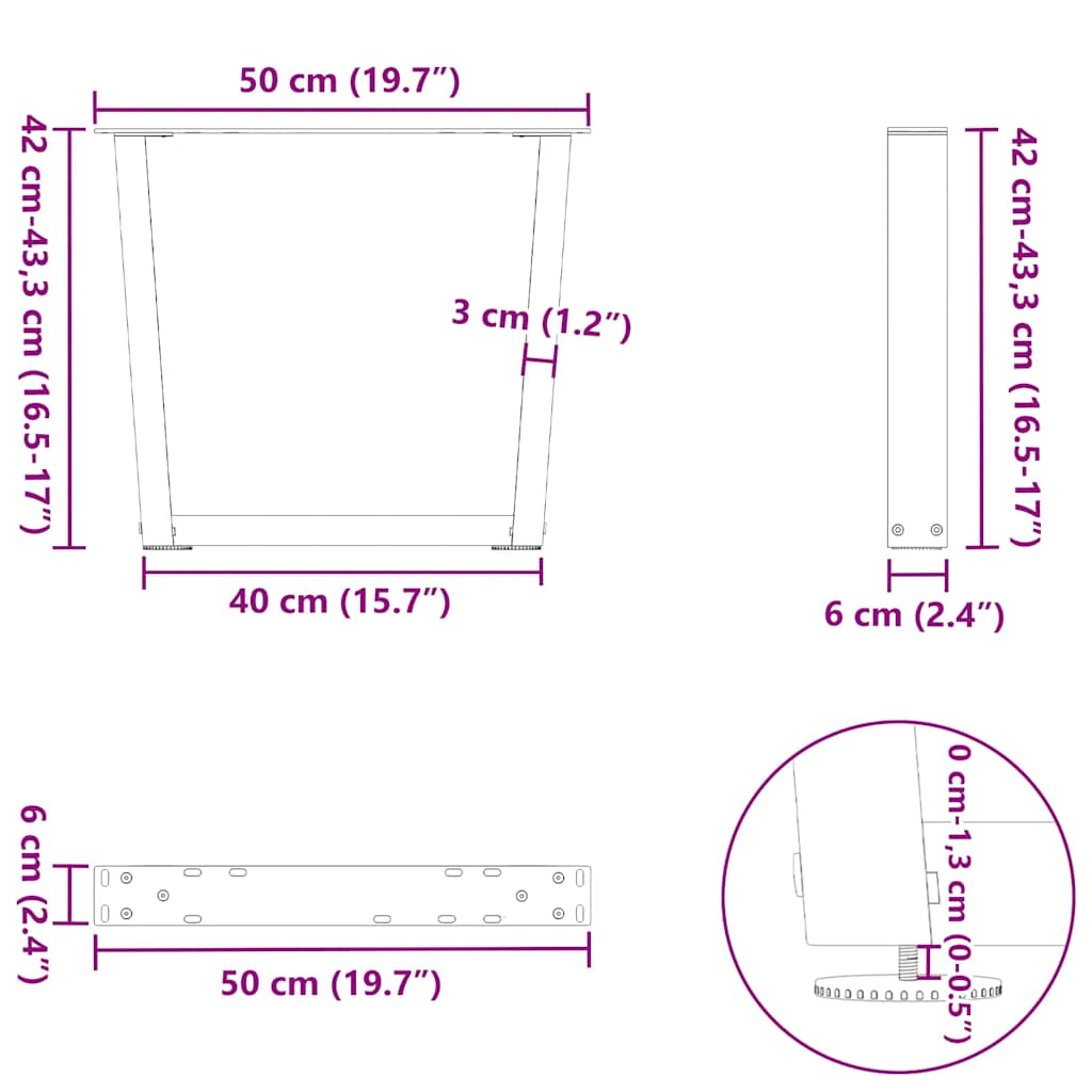 Coffee Table Legs V-Shape 2 pcs White 50x(42-43.3) cm Steel