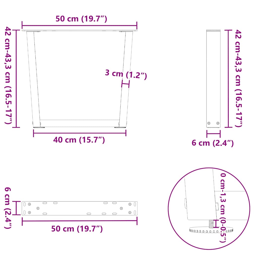 Coffee Table Legs V-Shape 2 pcs Anthracite 50x(42-43.3) cm Steel