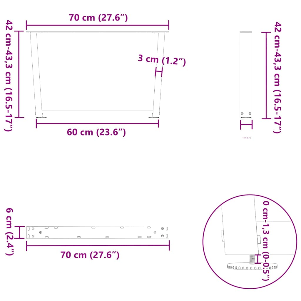 Coffee Table Legs V-Shape 2 pcs Black 70x(42-43.3) cm Steel