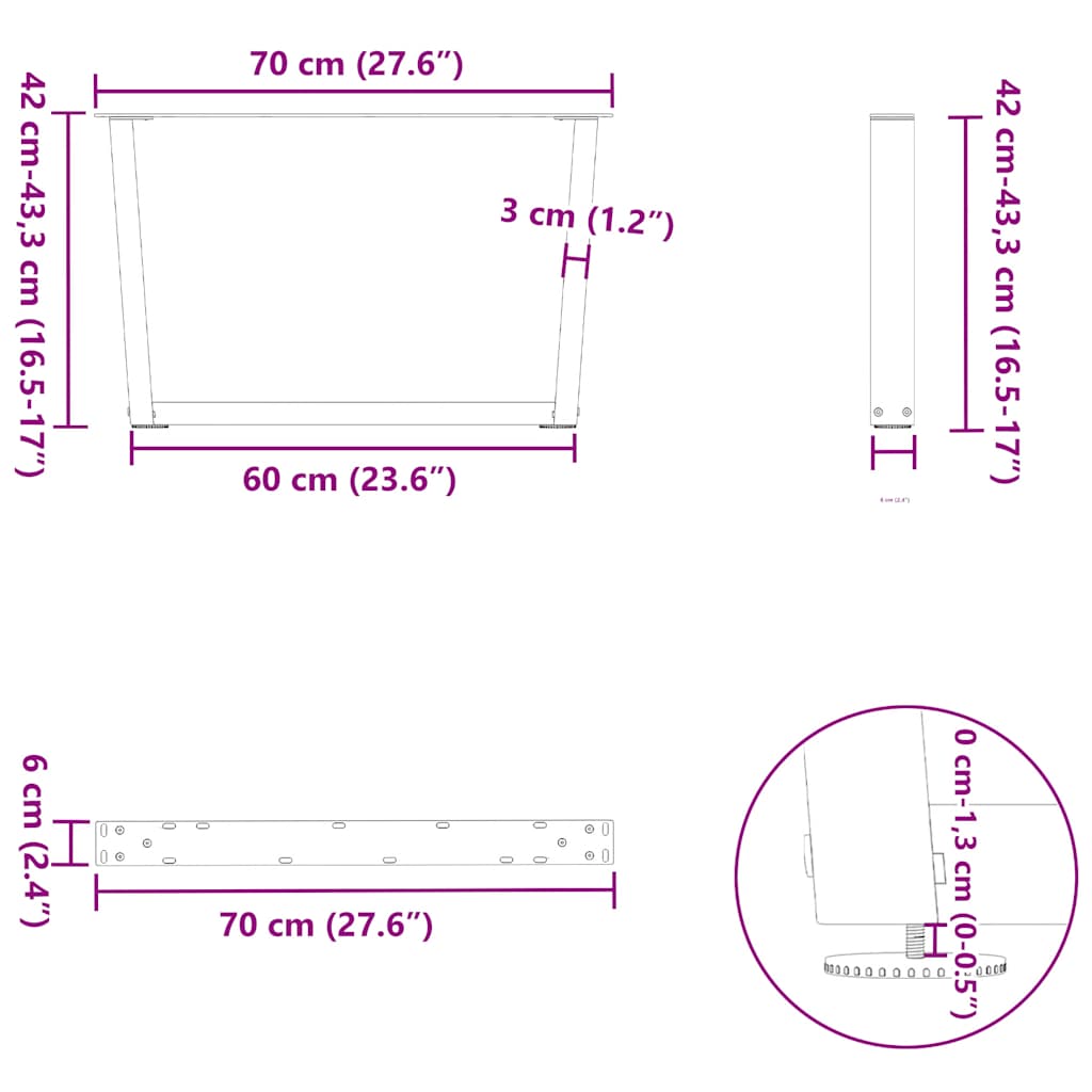 Coffee Table Legs V-Shape 2 pcs Natural Steel 70x(42-43.3) cm Steel