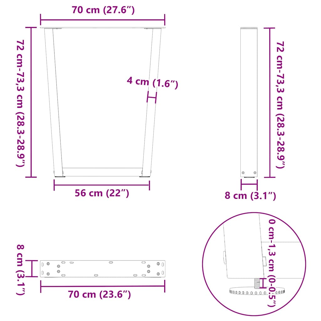 Dining Table Legs V-Shape 2 pcs Natural Steel 70x(72-73.3) cm Steel