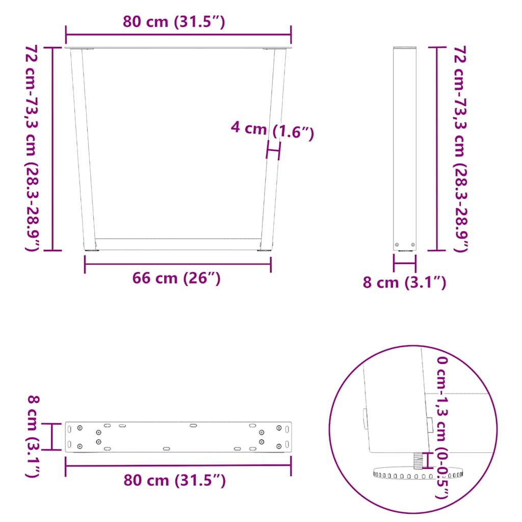 Dining Table Legs V-Shape 3 pcs White 80x(72-73.3) cm Steel