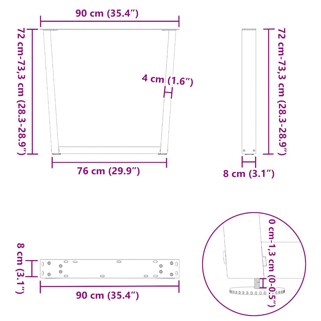Dining Table Legs V-Shape 3 pcs Natural Steel 90x(72-73.3) cm Steel
