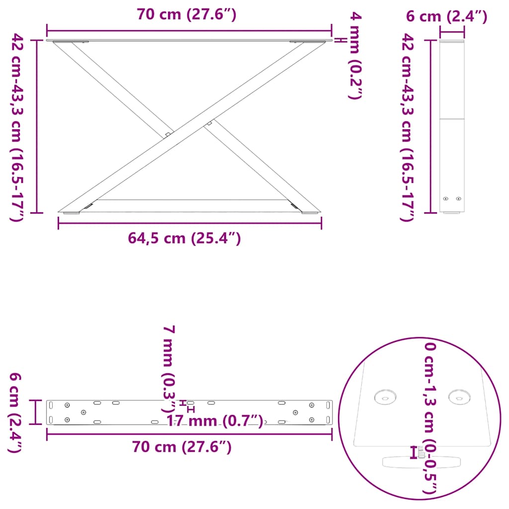 Coffee Table Legs 2 pcs Anthracite 70x(42-43.3) cm Steel