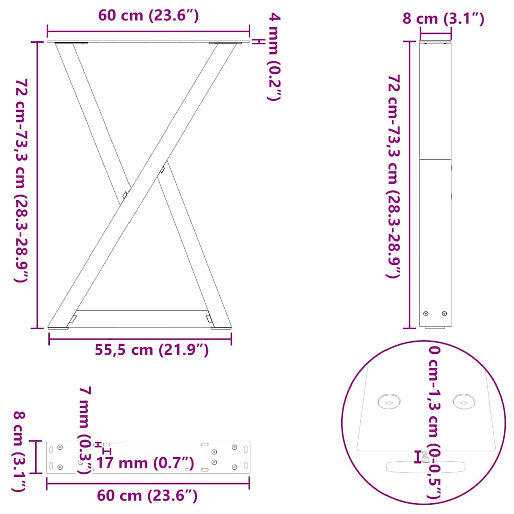 Dining Table Legs 2 pcs White 60x(72-73.3) cm Steel