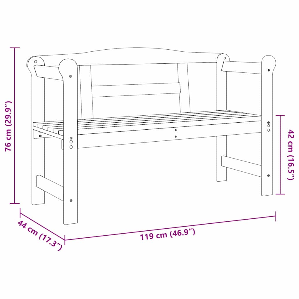 Outdoor Bench 2 -Seater 119 x 44 x 76 cm Solid Pine Wood Brown
