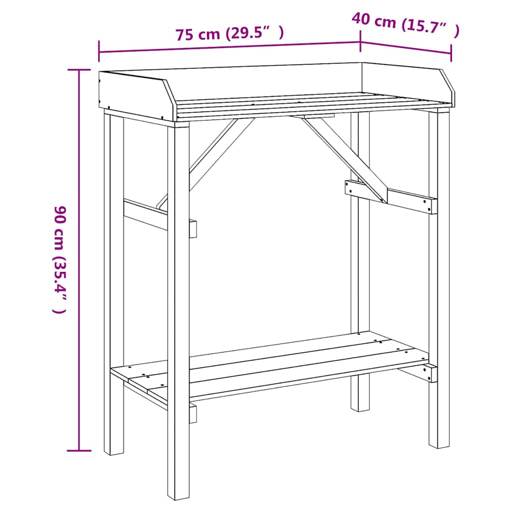 Potting Table Natural 75 x 40 x 90 cm Solid pine wood