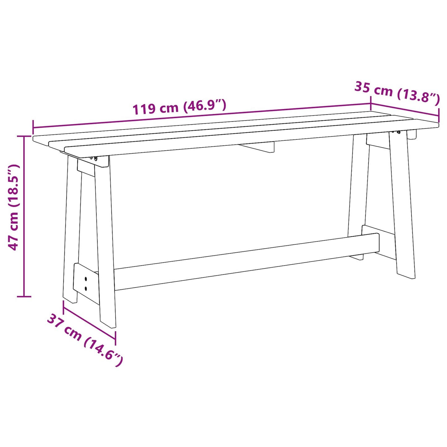 Outdoor Bench Brown 119 x 37 x 47 cm Solid Pine Wood