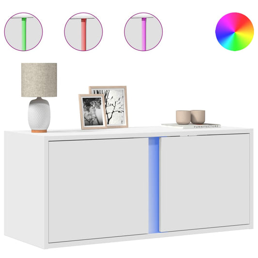 TV Wall Cabinet with LED Lights White 80x31x35 cm