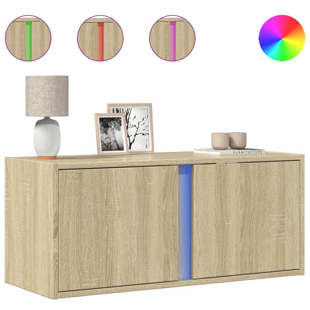 TV Wall Cabinet with LED Lights Sonoma Oak 80x31x35 cm