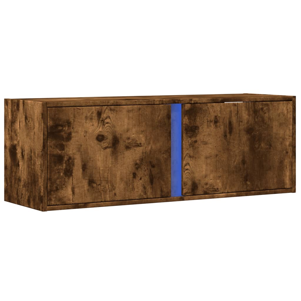 TV Wall Cabinet with LED Lights Smoked Oak 100x31x35 cm