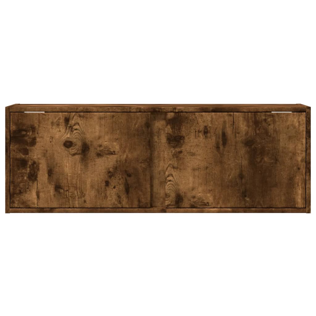 TV Wall Cabinet with LED Lights Smoked Oak 100x31x35 cm