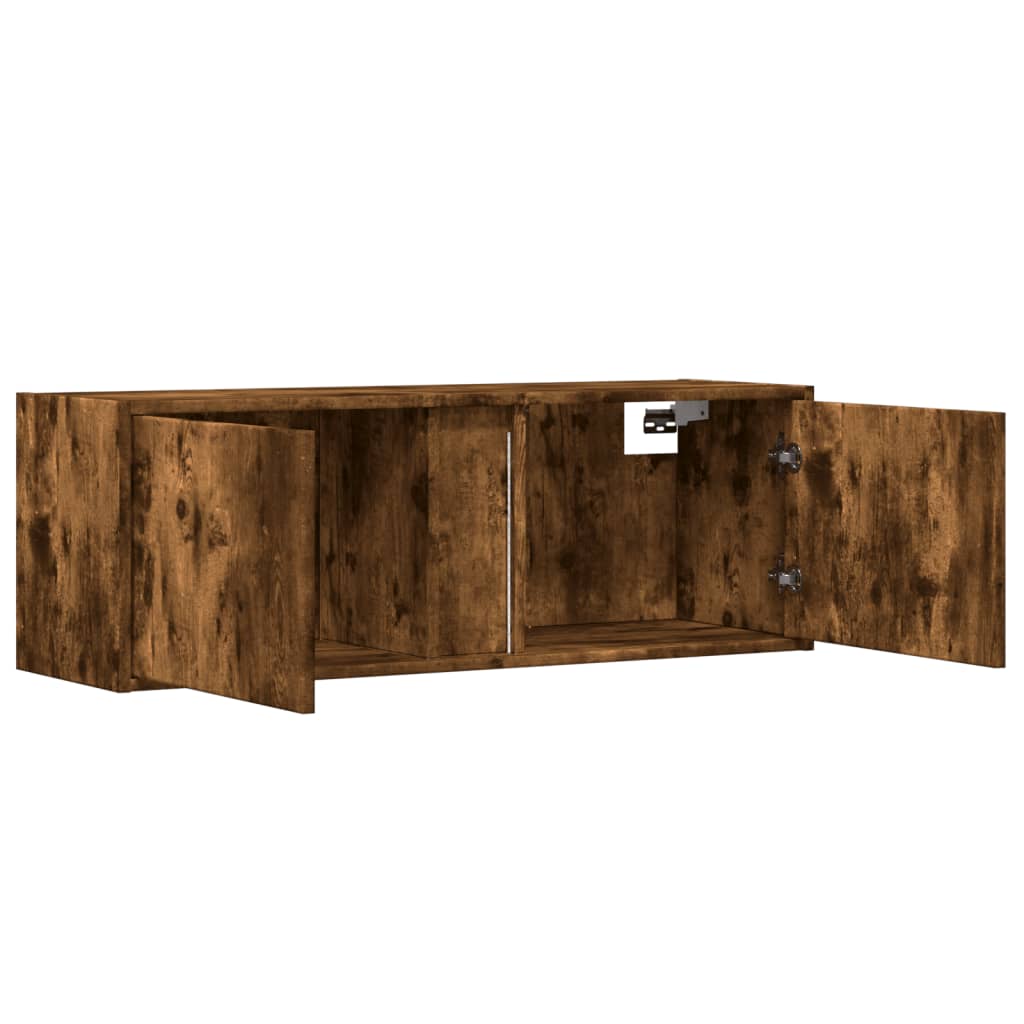 TV Wall Cabinet with LED Lights Smoked Oak 100x31x35 cm