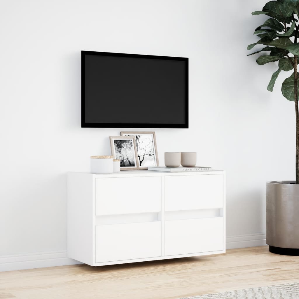 TV Wall Cabinet with LED Lights White 80x31x45 cm