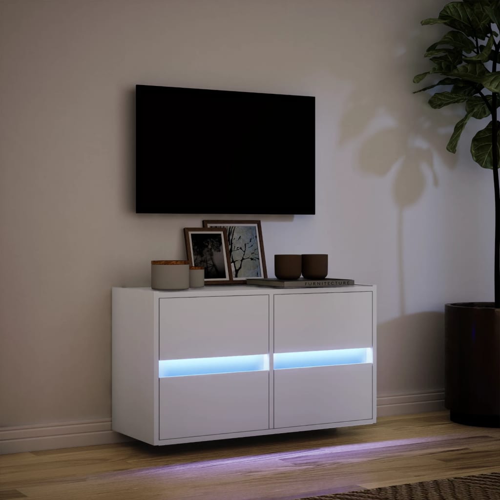 TV Wall Cabinet with LED Lights White 80x31x45 cm