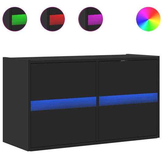 TV Wall Cabinet with LED Lights Black 80x31x45 cm