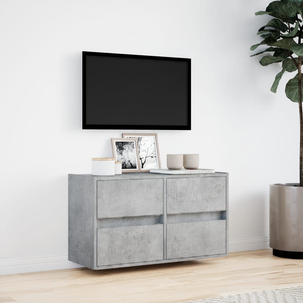 TV Wall Cabinet with LED Lights Concrete Grey 80x31x45 cm