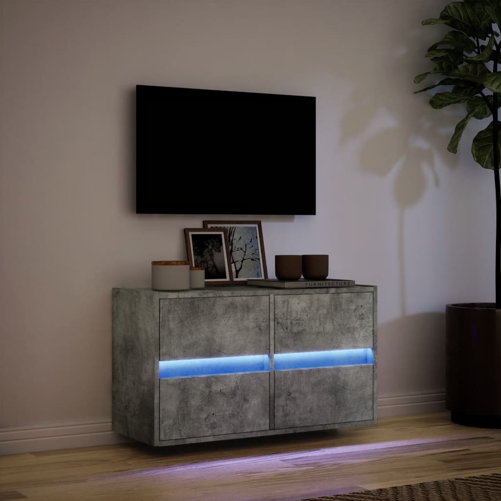 TV Wall Cabinet with LED Lights Concrete Grey 80x31x45 cm