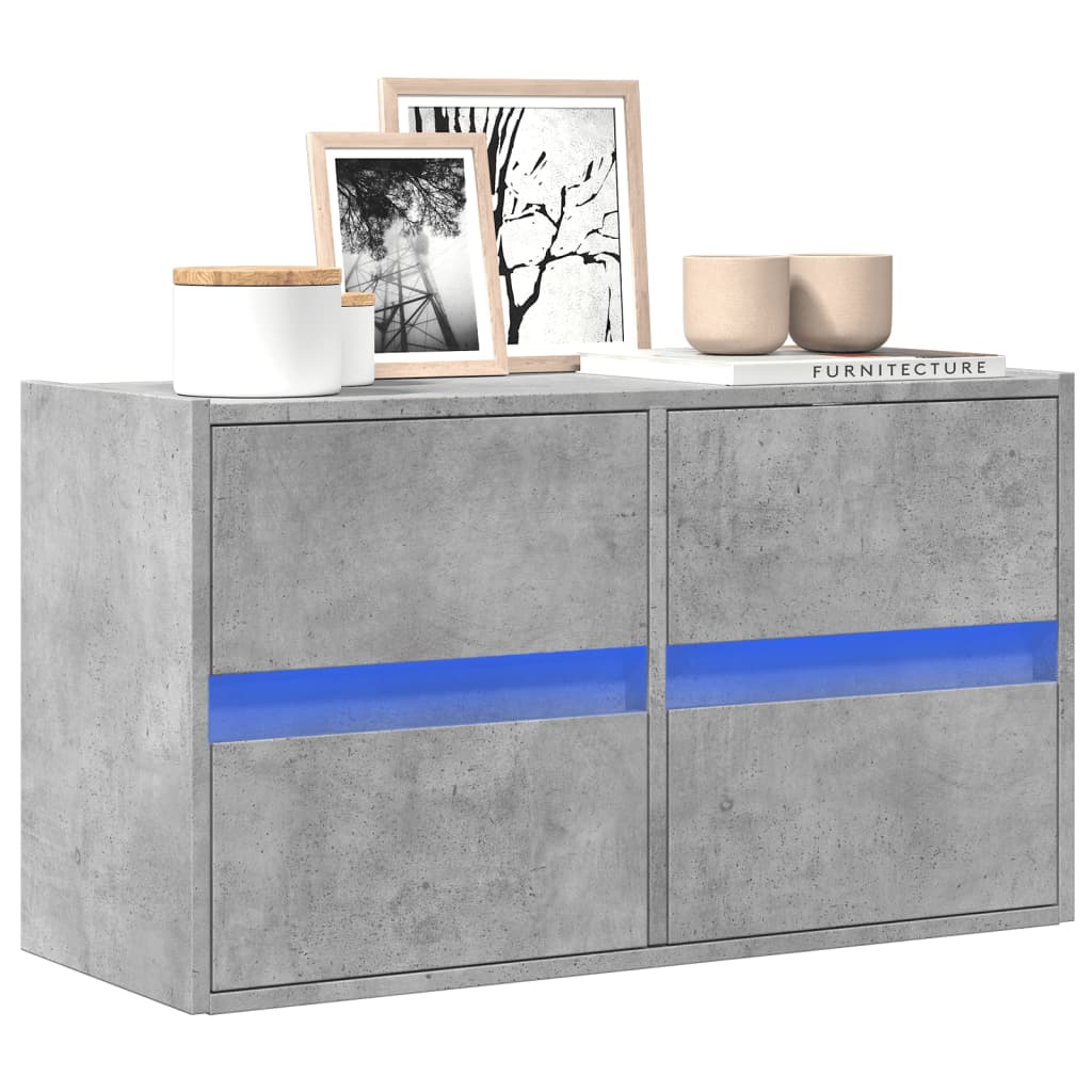 TV Wall Cabinet with LED Lights Concrete Grey 80x31x45 cm