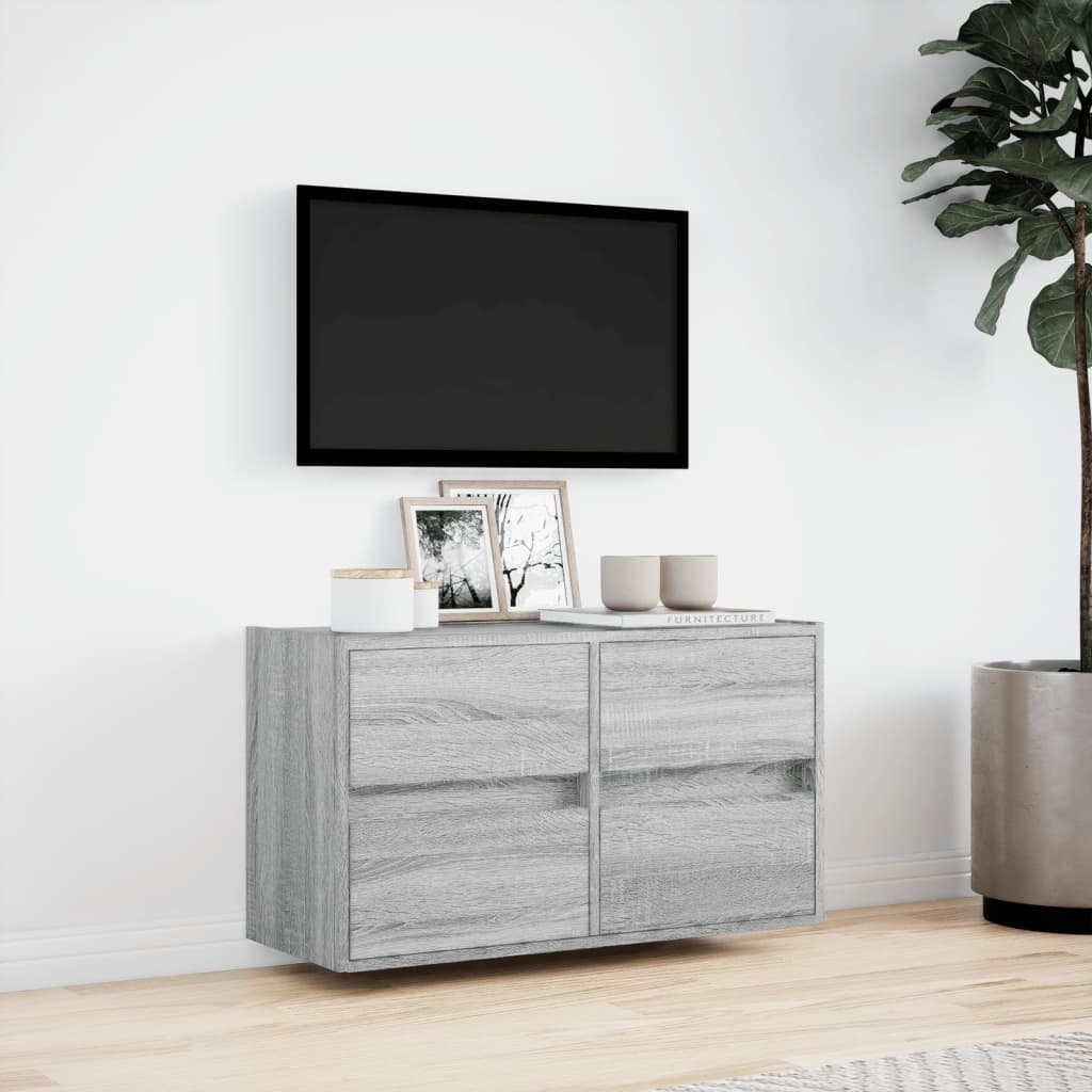 TV Wall Cabinet with LED Lights Grey Sonoma 80x31x45 cm