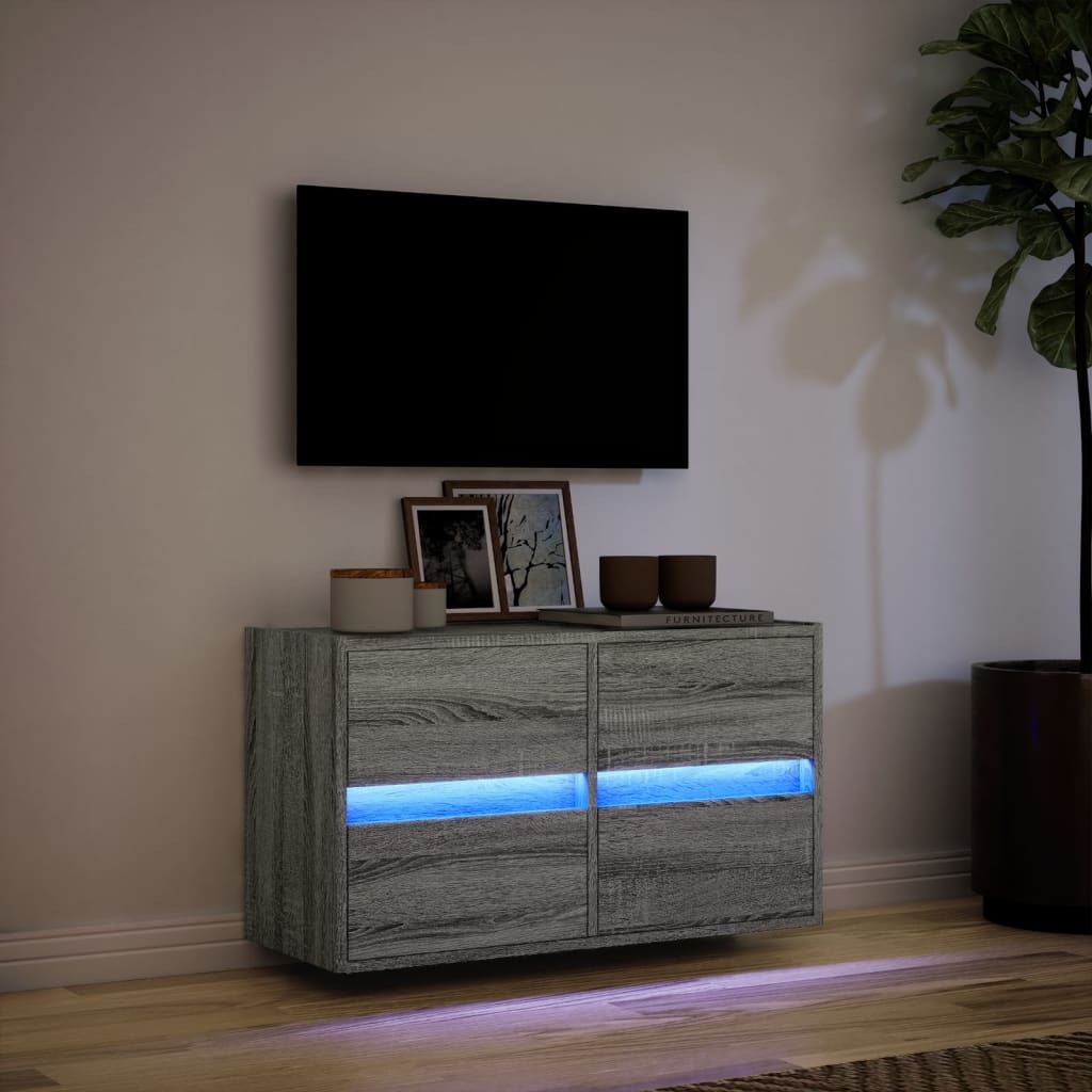 TV Wall Cabinet with LED Lights Grey Sonoma 80x31x45 cm