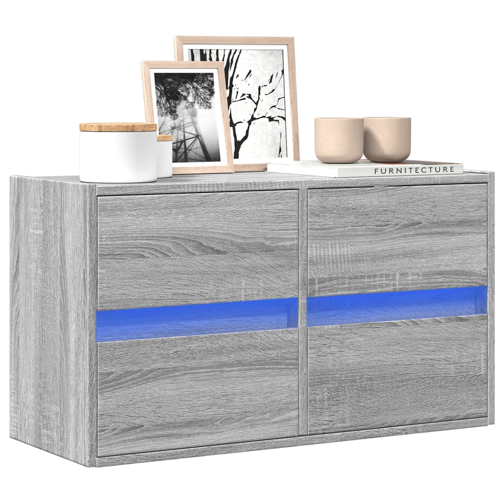 TV Wall Cabinet with LED Lights Grey Sonoma 80x31x45 cm