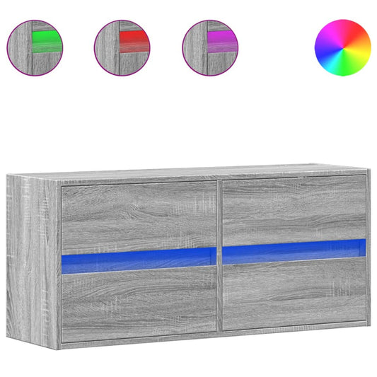 TV Wall Cabinet with LED Lights Grey Sonoma 100x31x45 cm