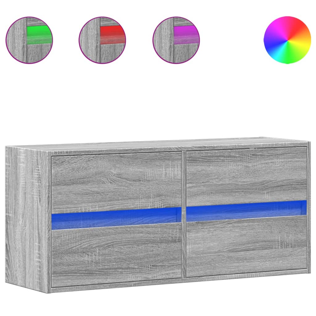 TV Wall Cabinet with LED Lights Grey Sonoma 100x31x45 cm