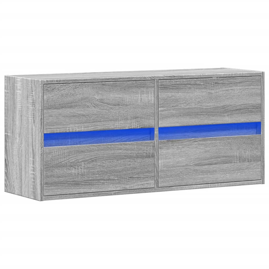 TV Wall Cabinet with LED Lights Grey Sonoma 100x31x45 cm