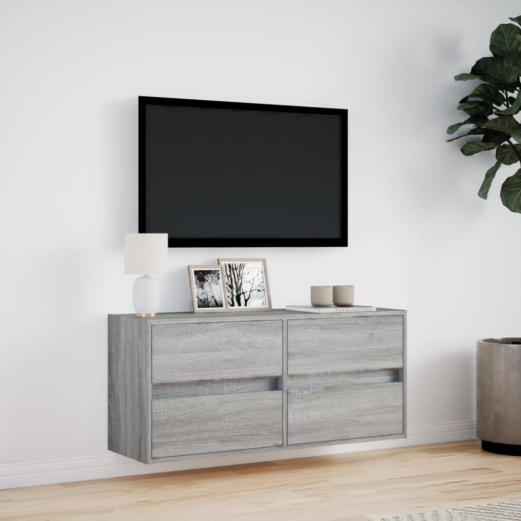 TV Wall Cabinet with LED Lights Grey Sonoma 100x31x45 cm