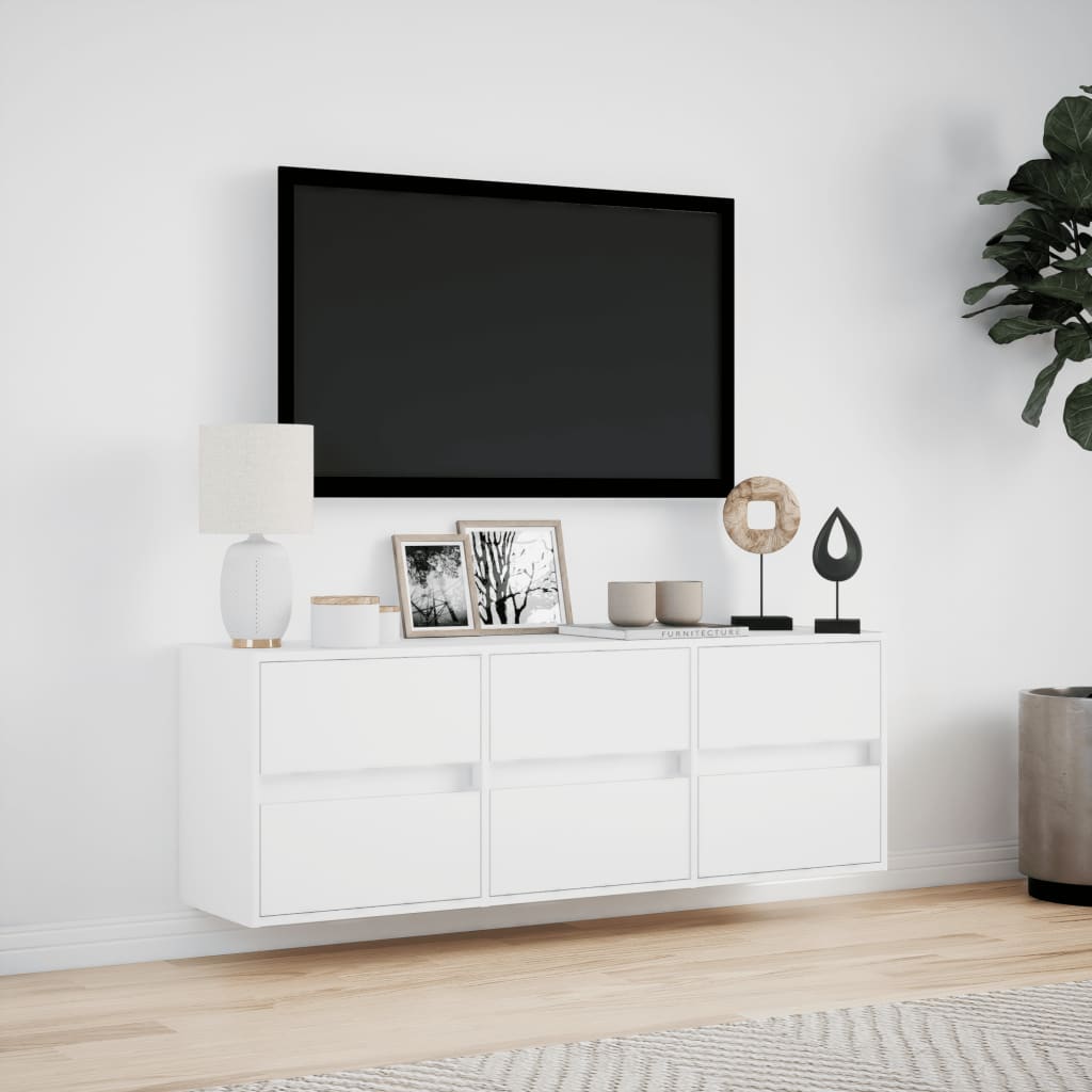 TV Wall Cabinet with LED Lights White 130x31x45 cm