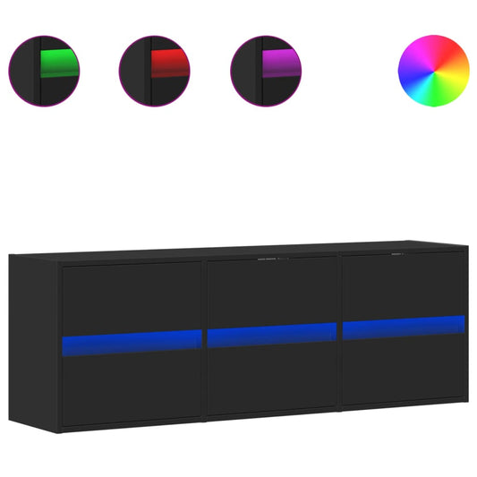 TV Wall Cabinet with LED Lights Black 130x31x45 cm
