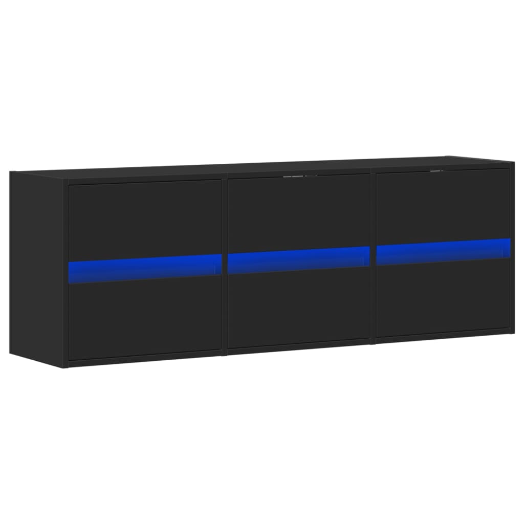 TV Wall Cabinet with LED Lights Black 130x31x45 cm